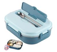 Thermal Lunch Box, 4-Compartment Stainless Steel Lunch Box with Soup Bowl & Utensils, Ealing Food Containers with Buckles for School Office, Blue.