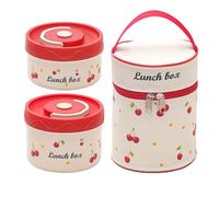 Thermal Lunch Box with Cherry Design, 316 Stainless Steel Lunch Box, Portable Lunch Box, Waves and Comes with a Carry Case (440 ml + 600 ml)