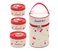 Thermal Lunch Box with Cherry Design, 316 Stainless Steel Lunch Box, Portable Lunch Box, Waves and Comes with a Carry Case (440 ml x 2 + 600 ml)