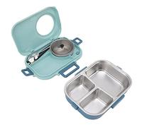 Thermal Lunch Containers, 4 Compartments Insulated Lunch Box Portable Box with Spoon, Chopsticks and Soup Bowl for School Office Picnic (Blue)