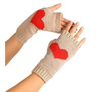 Thermal Mittens 2026 Women'S Solid Color Heart Pattern Missing Half Finger Warm Knit Gloves for Skiing Running Sports Outdoor Cycling (Beige, A)