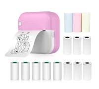 Thermal Printer Multifunction Sticker Maker Instant Photo Inkless Printing Support BT Connection for Smartphone with 9 Paper Rolls 57mm+5 Self-Adhesive Paper Rolls Compatible with iOS Pink 7