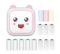 Thermal Printer Multifunction Sticker Maker Instant Photo Inkless Printing Support BT Connection for Smartphone with 9 Paper Rolls 57mm+5 Self-Adhesive Paper Rolls Compatible with iOS Pink-7