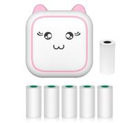 Thermal Printer Multifunction Sticker Maker Instant Photo Inkless Printing Support BT Connection for Smartphone with 1 Paper Roll 57mm+5 Self-Adhesive Paper Rolls Compatible with iOS Pink3