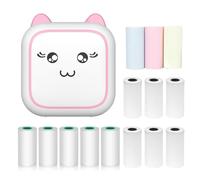 Thermal Printer Multifunction Sticker Maker Instant Photo Inkless Printing Support BT Connection for Smartphone with 9 Paper Rolls 57mm+5 Self-Adhesive Paper Rolls Compatible with iOS Pink7