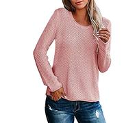 Thermal Shirt for Women Loose Blouse Ladies Round Neck Long Sleeve Pullover Top Solid Color Fashion Casual Bottoming Shirt Knit Sweater Base Layer Tee for Workout Daily Life Xmas Gifts (Pink, L)