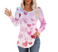 Thermal Shirt for Women Warm Undershirt Valentines Tops Womens Love Heart Print Shirt Spring Long Sleeve Round Neck Pleated Tops Blouses Cute Base Layer Tee for Workout Daily Life Xmas (Purple, L)