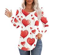 Thermal Shirt for Womne Basic Valentines Tops Women Love Heart Print Shirt Spring Long Sleeve Round Neck Pleated Tops Blouses Cute Outfits Base Layer Tee for Workout Daily Life Xmas Gifts (Red, XXL)
