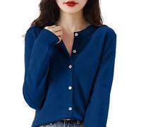 Thermal Shirts for Women Regular Fit Warm Blouse Cardigans Crochet Sweaters Women's Cardigan Tops for Indoor Outdoor Workout Daily Life (Navy, L)