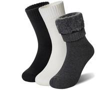Thermal Socks For Women Extra Warm Winter Ski Thick Boot Walking Cold Weather Cosy Insulated Socks 3 Pairs (Black+White+Grey)