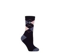 HEAT HOLDERS SOCKSHOP Ladies 1.6 TOG Lite Patterned and Striped Socks Pack of 1 (UK, Numeric, 4, 8, Regular, Regular, Cali Navy/Orchid)