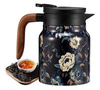 Thermal Teapot, 1000ml Teapot with Infuser, Vintage Pattern Tea Thermal with Infuser, Insulated Teapots, Layered Locking Temperature Coffee Carafe for Home Office (01 Blue and White)