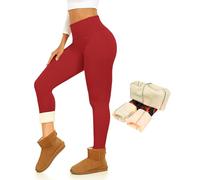 Thermal Thick Fleece Lined Leggings -High Waisted Warm Winter Yoga Pants for Women Running Workout Leggings, F-red, S