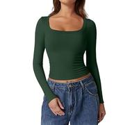 Thermal Tights Women's Long Sleeve T-Shirts Slim Fit Going Out Tops Double Lined Basic Tee Cloud, Green, XS