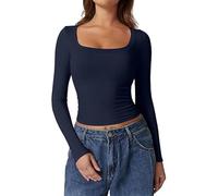 Thermal Tights Women's Long Sleeve T-Shirts Slim Fit Going Out Tops Double Lined Basic Tee Cloud, navy, L