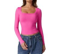 Thermal Tights Women's Long Sleeve T-Shirts Slim Fit Going Out Tops Double Lined Basic Tee Cloud, red, M