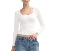 Thermal Tights Women's Long Sleeve T-Shirts Slim Fit Going Out Tops Double Lined Basic Tee Cloud, White, XS