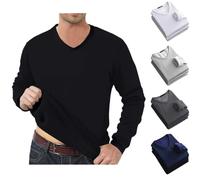 Thermal Top for Men,Fleece Lined V Neck Long Sleeve Muscle Fit T Shirt,Thickened Slim Mens Thermal Underwear Elasticity Ribbing Solid Color Autumn Winter Essentials Men's Underlayer Pullover Black