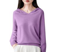 Thermal Tops for Women Basic Shirt Women's Autumn Winter V Neck Hoodie Hooded Knit Sweater Warm Base Sweater Sweatshirt Base Layer Tee for Workout Daily Life Xmas Gifts (Dark Purple, M)