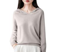 Thermal Tops for Women Basic Shirt Women's Autumn Winter V Neck Hoodie Hooded Knit Sweater Warm Base Sweater Sweatshirt Base Layer Tee for Workout Daily Life Xmas Gifts (Light Ashy, XL)