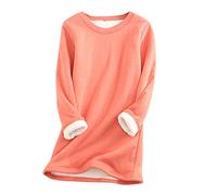 Thermal Tops Womens Fleece Lined Sweatshirt Soft Sherpa Lined Thermal Jumper Crew Neck Pullover Warm Long Sleeve Casual Top for Winter, Cozy Women’s Lounge & Outdoor Wear Plus Size Warm Sweatshirts