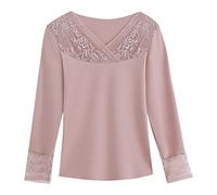 Thermal Tops Womens Long Sleeve Shirt Base Layer Fleece Lined Pullover Women Soft Breathable Warm V Neck Thermal Underwear Stretchy Womens Winter for Skiing Pink