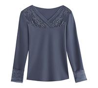 Thermal Tops Womens Long Sleeve Shirt Base Layer Fleece Lined Pullover Women Soft Breathable Warm V Neck Thermal Underwear Stretchy Womens Winter for Skiing Grey