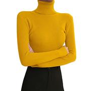 Thermal Tops Womens Long Sleeve-Womens Turtleneck Long Sleeved Leggings Autumn Winter 2022 Tight Knit Sweater With A Slim Black Pullover Underneath The Lapel (Yellow, One Size)