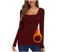 Thermal Tops Womens Long Sleeved Warm Underwear Square Neck Base Layers Autumn Winter Soft Comfy Pullover Shirts Ladies Velvet Jumper Solid Color Fleece Plush Thick Tshirts