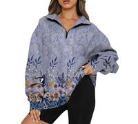 Thermal Tops Womens Pack Womens Long Sleeve Tops Quarter Zip Pullover Drop Shoulder Sweatshirts Fall Trendy Outfits Vintage Print Clothes Womens Thermals Top and Bottom Set Hunting (Blue, XXXL)