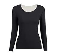 Thermal Tops Womens V Neck Soft Stretchy Base Layers Fleece Lined Long Sleeve Pullover Top Women Thermal Underwear Shirt Winter Warm Wear Black