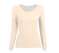 Thermal Tops Womens V Neck Soft Stretchy Base Layers Fleece Lined Long Sleeve Pullover Top Women Thermal Underwear Shirt Winter Warm Wear Beige