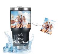 Thermal Travel Mug, Personalised Coffee Travel Mug with Photo Text, Insulated Mug Double-Walled Stainless Steel Vacuum, Coffee Cup Travel Mug for Office Outdoor Hot Cold Drinks 600ml (Black)