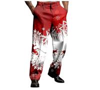 Thermal Trousers Men, Male Merry Christmas Day Suit Trousers Holiday Printed Casual Novel Button Pants (Red, XXL)