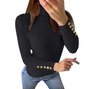 Thermal Turtleneck Shirt Women's Turtleneck Pullover White Ribbed: Warm Ribbed Long Sleeve Shirt Stand-Up Collar Undershirt Long Sleeve Warm Undershirt Plain Sweater Comfortable Knitted Jumper, black,