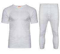 Thermal Underwear Mens Crew Neck Warm Pull On Short & Long Sleeve T Shirt Men, Long Johns Trouser Soft Stretch Fabric Mens Underwear, UK Size S-6XL (White (Short Sleeve/Long John), 5XL)