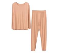 Thermal Underwear Womens Set Soft Crew Neck, Big Base Layer Ladies Thermal Underlayer Tops & Bottoms, Winter Long Sleeved Top for Women and Long Johns for Daily Wear Beige