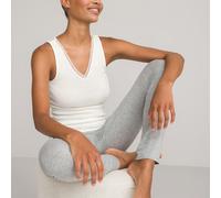 Thermal Vest Top in Cotton Mix, Made in France Ecru