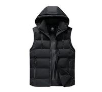 Thermal Vests For Men Uk,Men'S Hooded Quilted Padded Gilet Jacket Fall Winter Full Zip Stand Up Bodywarmer Casual Lightweight Warm Coat Vests Hooded Sleeveless Jacket With Pockets Black Xxl
