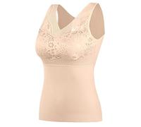 Thermal Vests Ladies UK Clearance - Women's Seamless Base Layer V-Neck Fleece Gilet & Sleeveless Tank Top Lace Camisole Tee Shirt Heat Holder Autumn Winter Warm Vest Tops