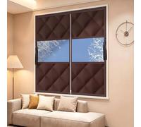 Thermal Window Cover for Winter Insulated Window Curtain with Hook and Loop | Blanket Curtain With 3-Layer Cotton, Roll-Up Design For Bedroom, Living Room, RV And Camper(Coffee,50x100cm)