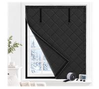 Thermal Window Cover, Quilted Window Insulation Cover for Winter, Blackout Draught Excluder, Removable Hook and Loop Roll Up Curtain for Bedroom Caravan Home(Black,80x160cm)