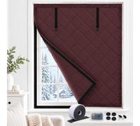 Thermal Window Cover, Quilted Window Insulation Cover for Winter, Blackout Draught Excluder, Removable Hook and Loop Roll Up Curtain for Bedroom Caravan Home(Brown,120x280cm)