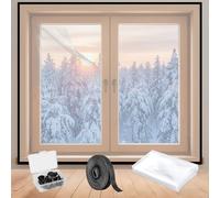 Thermal Window Insulation Kit for Winter, Transparent Film 180㎛ Thickness, Reusable Plastic Windows Wrap, Window Seal Film Winterizing for Easy to Open for Ventilation(Black,W130cm X H249cm)