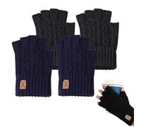 Thermal Winter Warm Half Finger Gloves, 2 Pair Plush Knitted Gloves, Outdoor Driving Working Running Cycling Gloves, Half Finger Cycling Gloves, for Mountain Bike, Road Bicycle, Black, Navy Blue