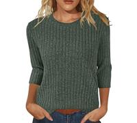 Thermal Zip Sweater Thermal Outer Layer Thermal Women's Autumn Solid Color Round Neck Strip Bottom Loose Casual Seven Quarter Sleeve Top Thermal Hoodie with Stretch (Green, S)