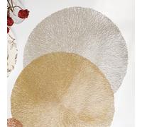 Thermally Insulated Circular Placemat Set 6PCS Made of PVC for Dining Table Protection in Homes Restaurants and Cafes (Gold)