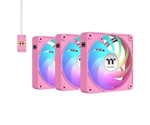 Thermaltake CT140 EX ARGB Sync PC Cooling Fan 3 Pack, PWM 500~1800 RPM, 5V Motherboard Sync, 16.8 Million Colors 9 LEDs, MagForce 2.0 Connectors, Hydraulic Bearing, Bubble Pink 221-PL14RG-A