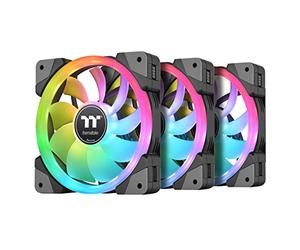Thermaltake SWAFAN EX 12 RGB PC Desktop Cooling Fan, 3 Pack, 500-2000 RPM, Magnetic Connection, Reversable Blades, Controller Included 143-PL12SW-A,Black, 120mm
