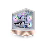 Thermaltake View 270 Plus WS ARGB ATX Midi-Tower PC Case - Tempered Glass Front & Side, Wood Accent, 3 x 120 mm ARGB Lite (2 Reverse) Pre-installed, USB-C, 360 mm Radiator, Snow White
